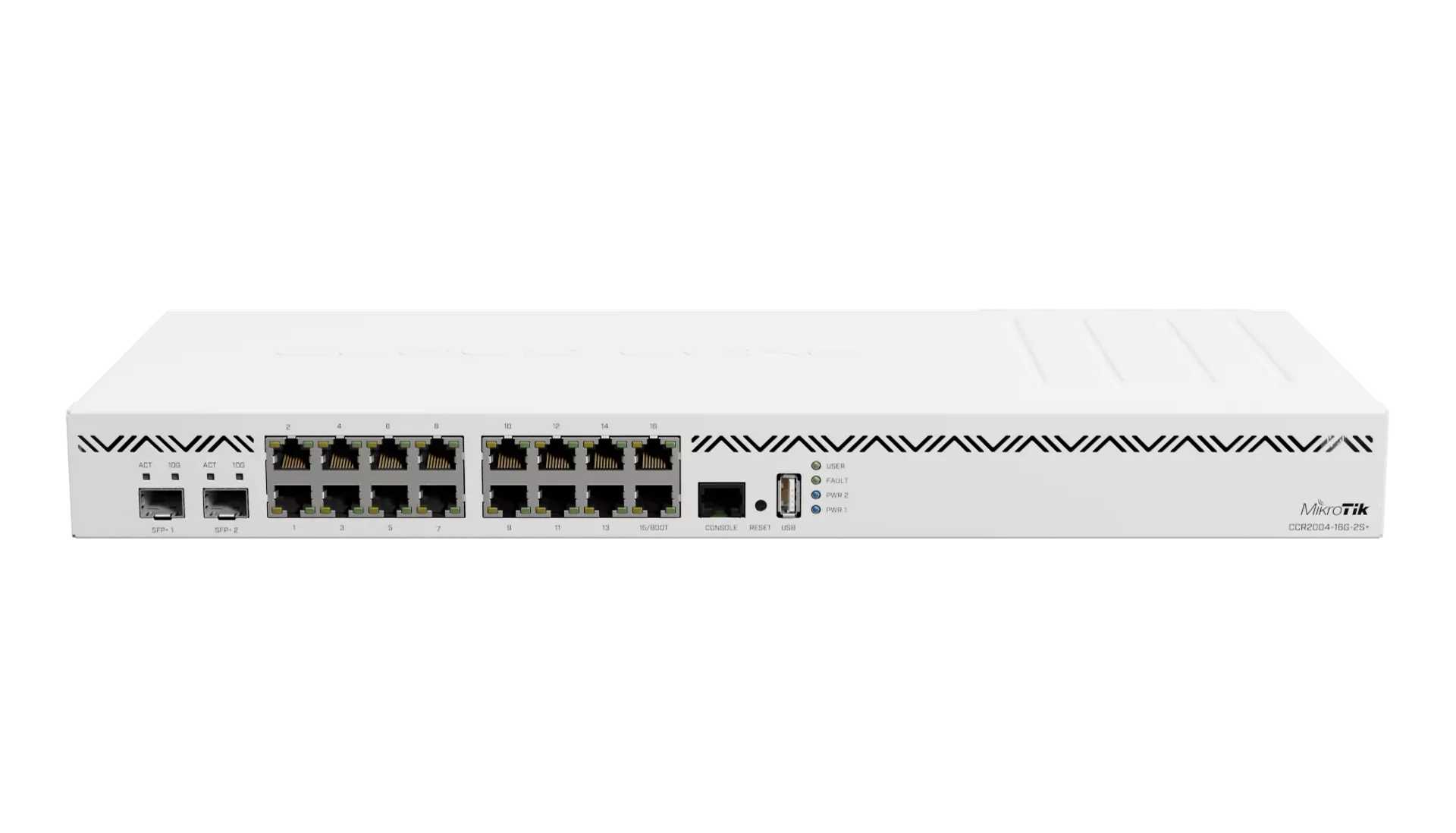 روتر کلاد کور میکروتیک CCR2004-16G-2S+ با ۱۶ پورت گیگابیت و ۲ پورت SFP+ - نمای جلو