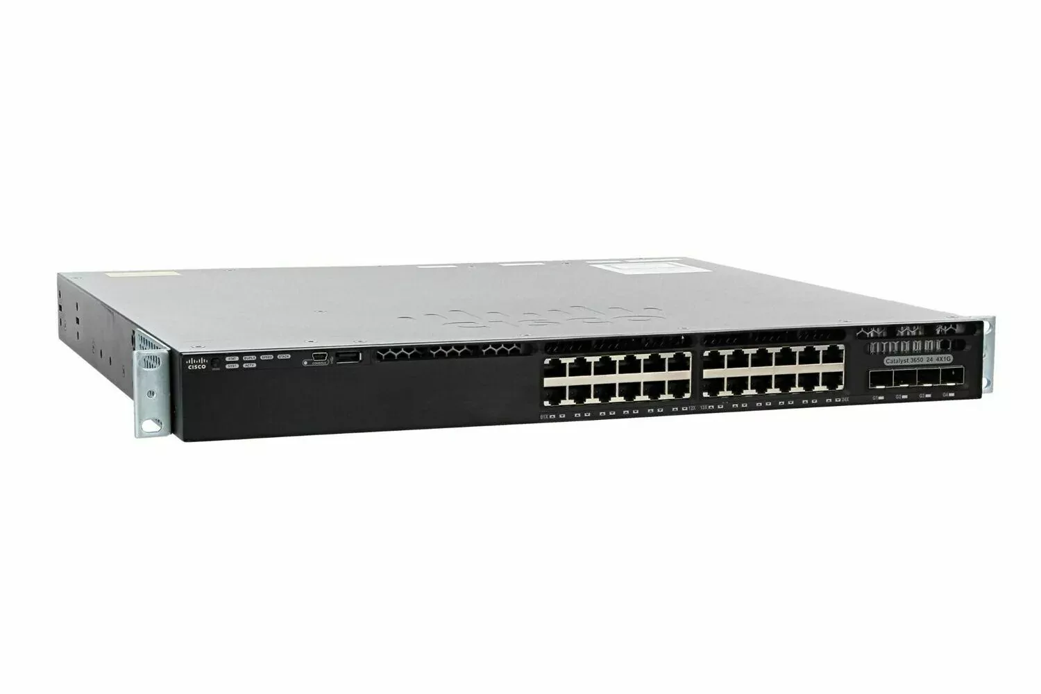 سوییچ لایه ۳ سیسکو WS-C3650-24PS-S با ۲۴ پورت گیگابیت PoE+ و ۴ پورت SFP - نمای جلو