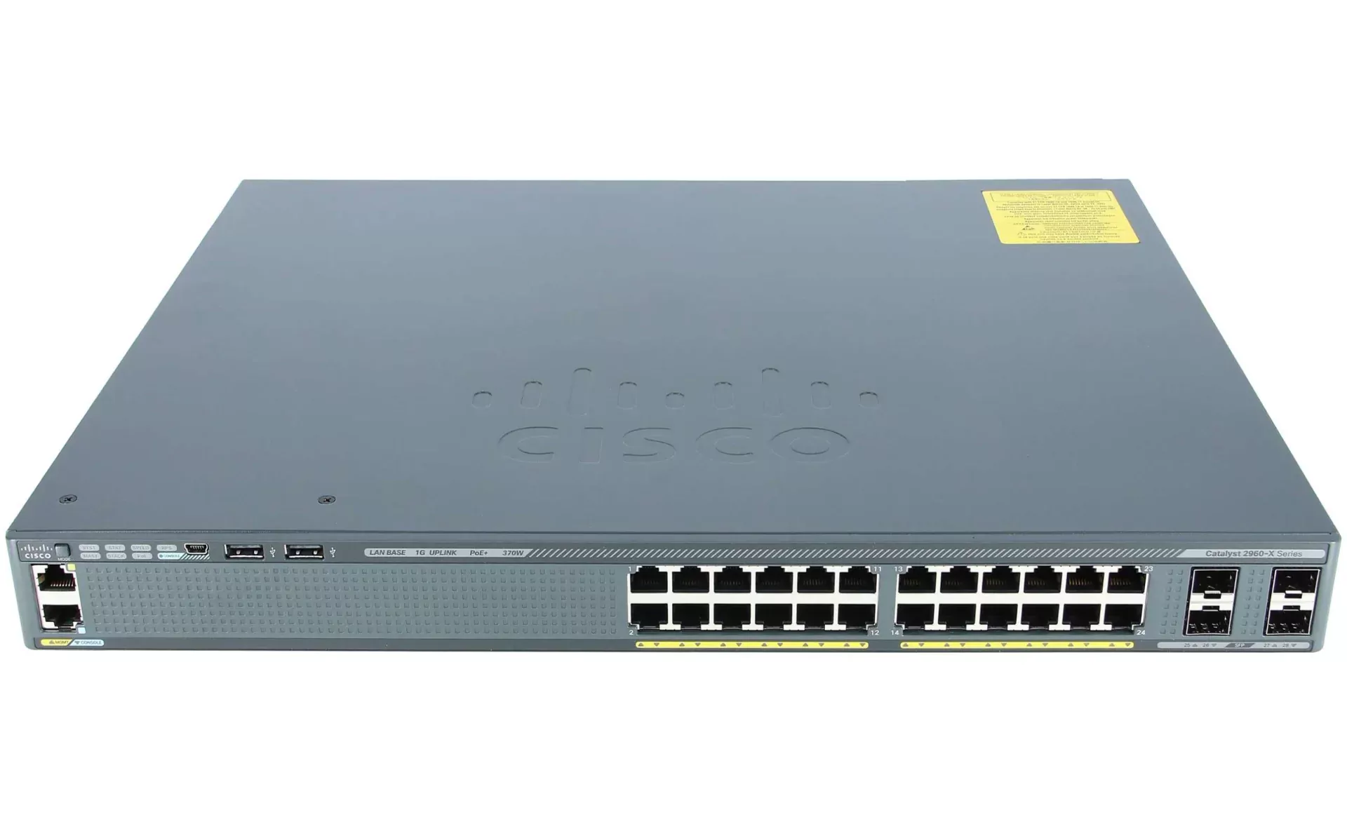 سوییچ سیسکو WS-C2960X-24PS-L با ۲۴ پورت گیگابیت PoE+ و ۴ پورت SFP - نمای جلو
