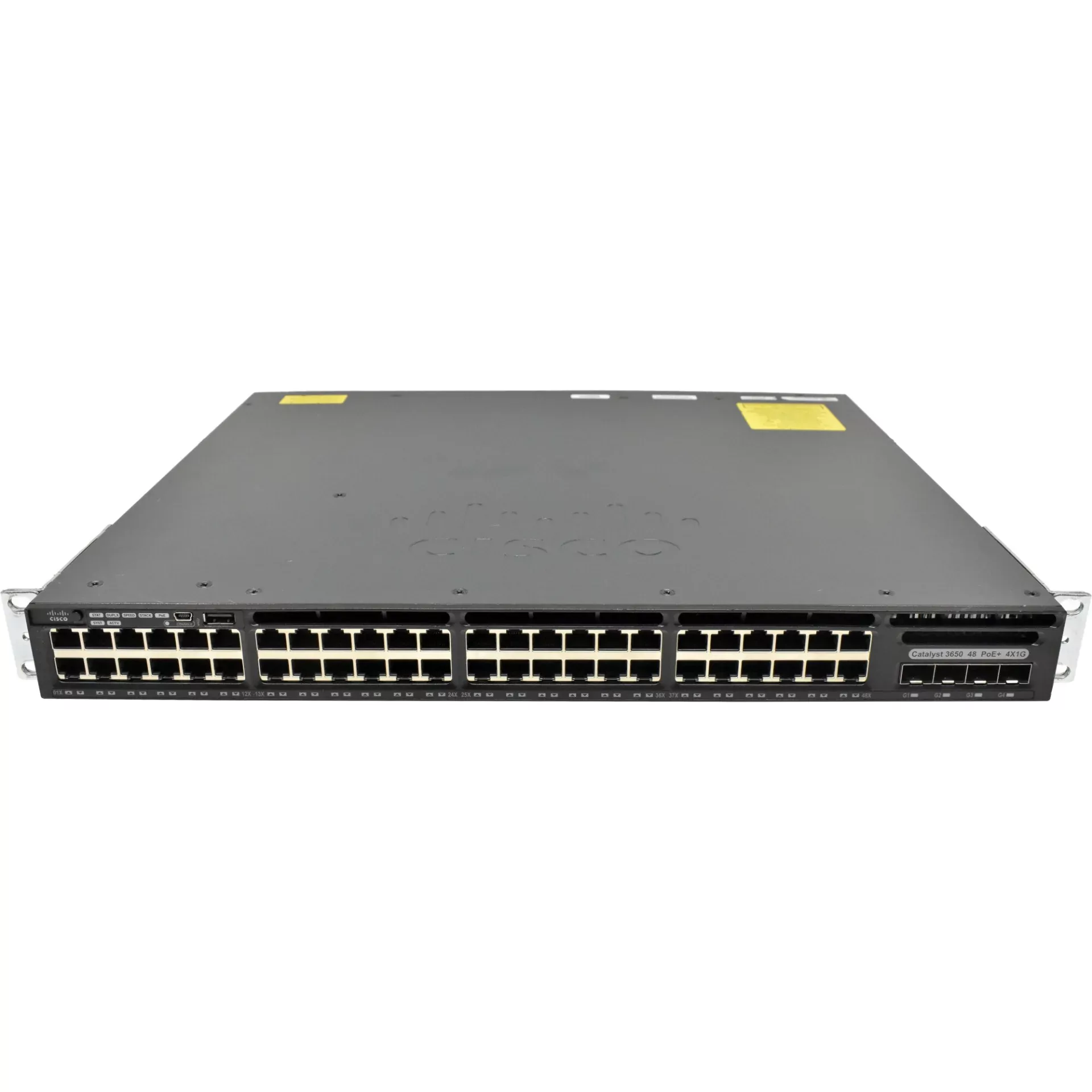 سوییچ لایه ۳ سیسکو WS-C3650-48PS-S با ۴۸ پورت گیگابیت PoE+ و ۴ پورت SFP - نمای جلو
