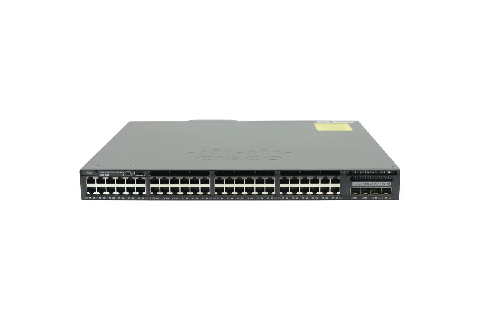 سوییچ لایه ۳ سیسکو WS-C3650-48FD-S با ۴۸ پورت گیگابیت PoE+ و ۲ پورت ۱۰ گیگ SFP+ - نمای جلو